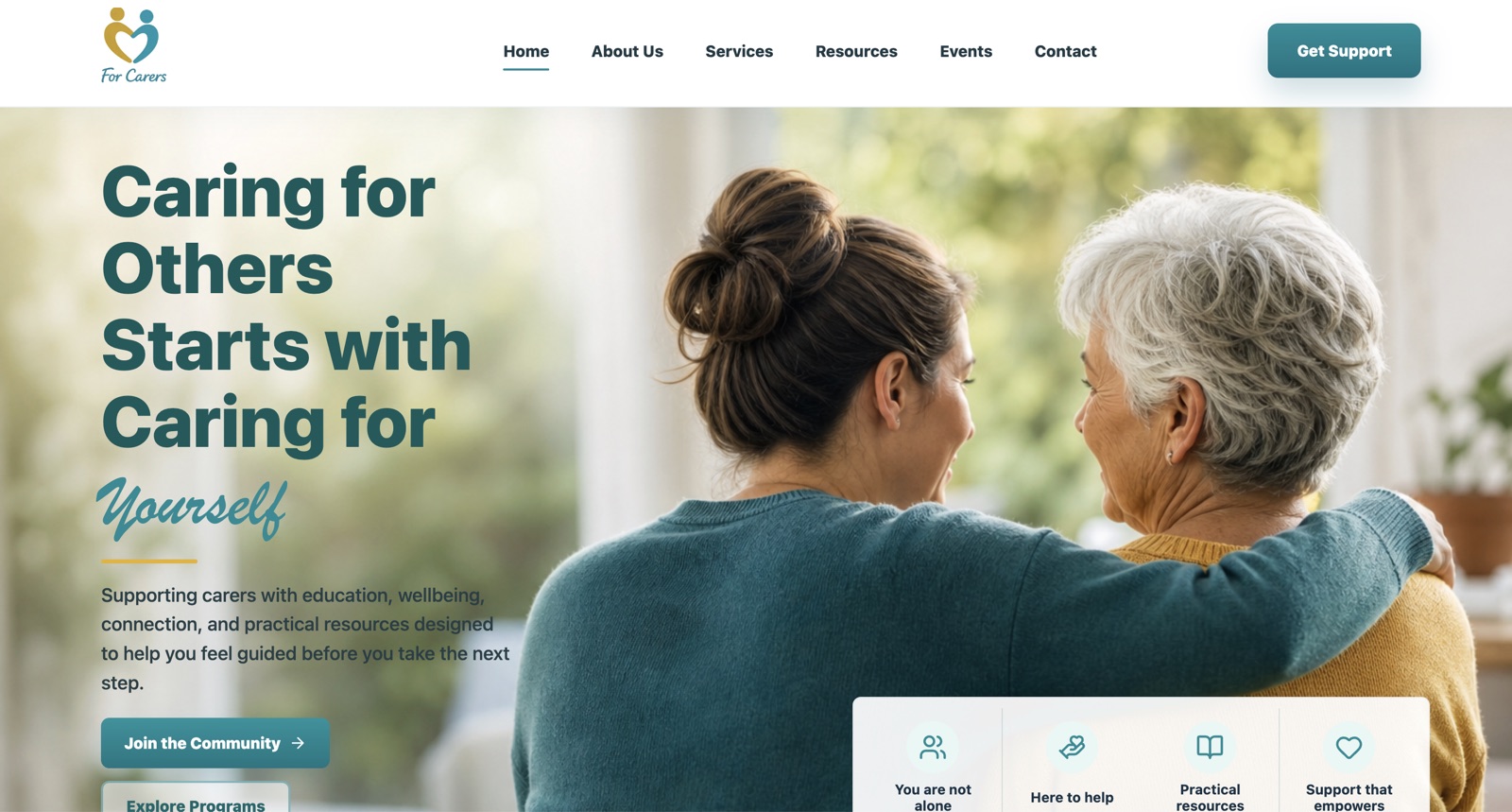 For Carers hjemmeside efter redesign