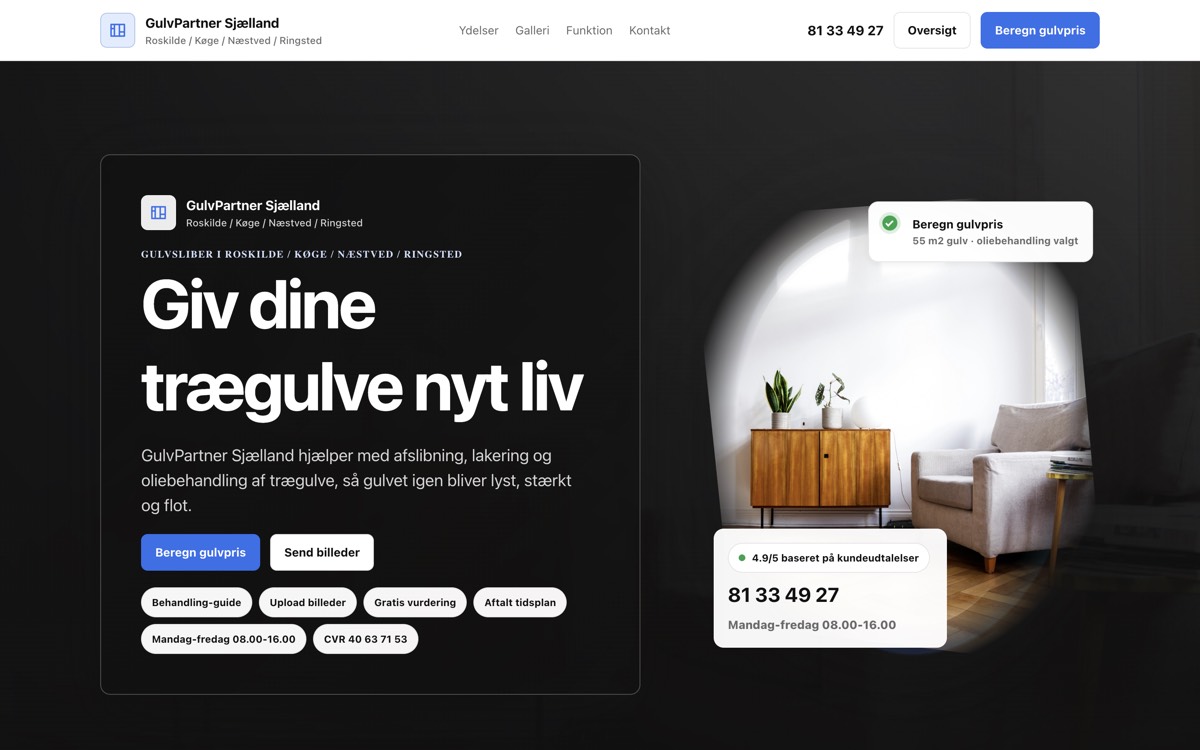 Demo for gulvsliber hjemmeside
